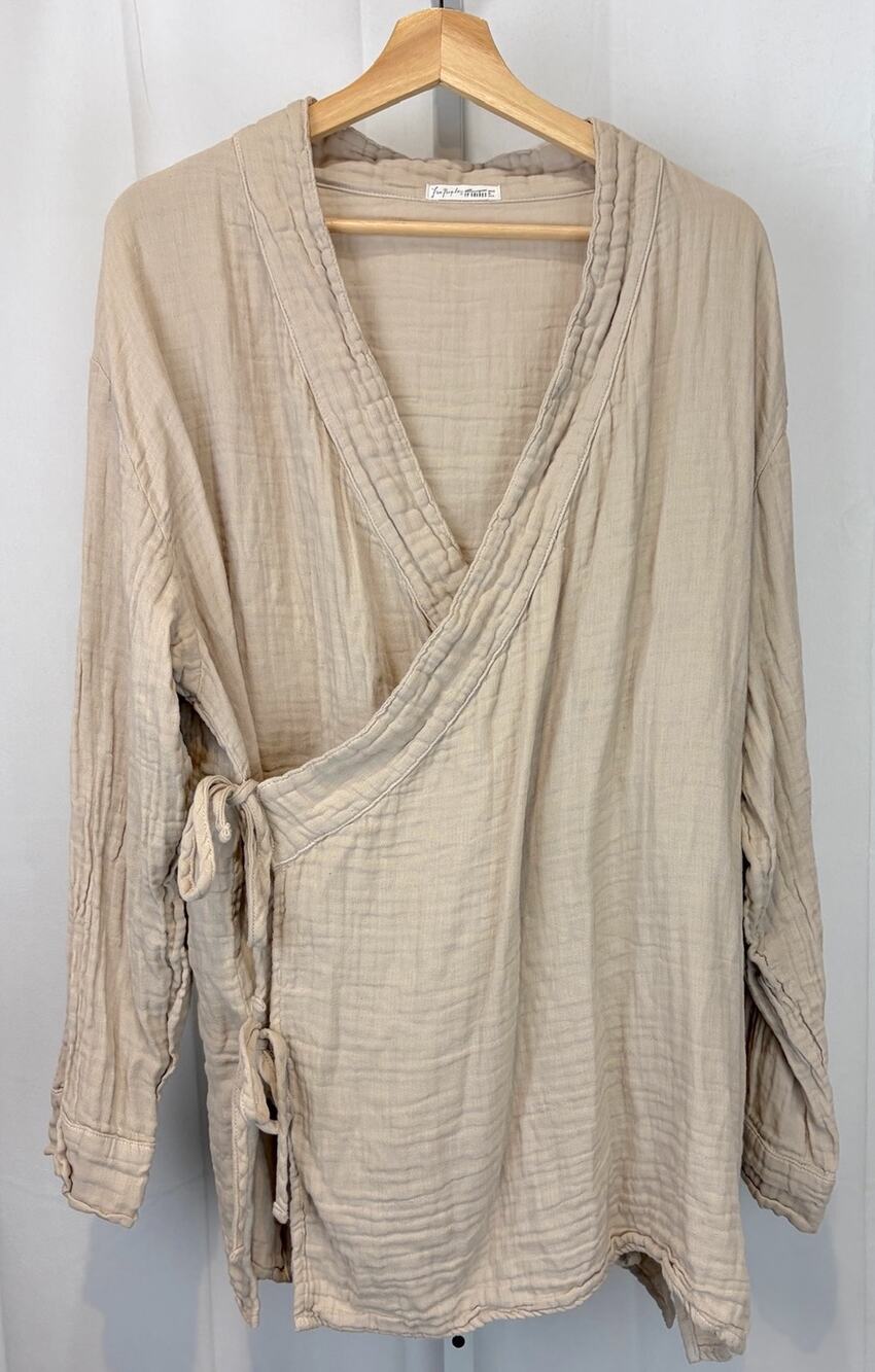 CP Shades x Free People Wrap Shirt Tie Tunic Jacket Cotton Gauze Beige Size L